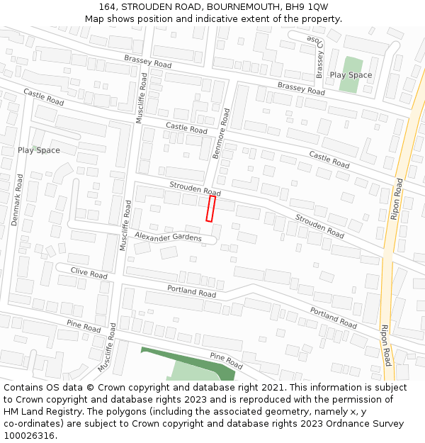 164, STROUDEN ROAD, BOURNEMOUTH, BH9 1QW: Location map and indicative extent of plot