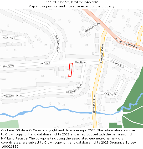 164, THE DRIVE, BEXLEY, DA5 3BX: Location map and indicative extent of plot