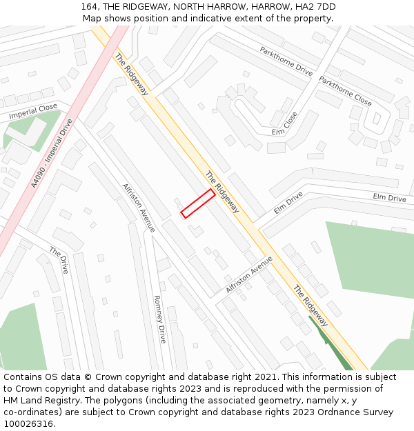 164, THE RIDGEWAY, NORTH HARROW, HARROW, HA2 7DD: Location map and indicative extent of plot