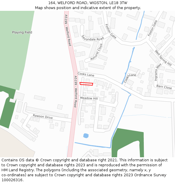 164, WELFORD ROAD, WIGSTON, LE18 3TW: Location map and indicative extent of plot