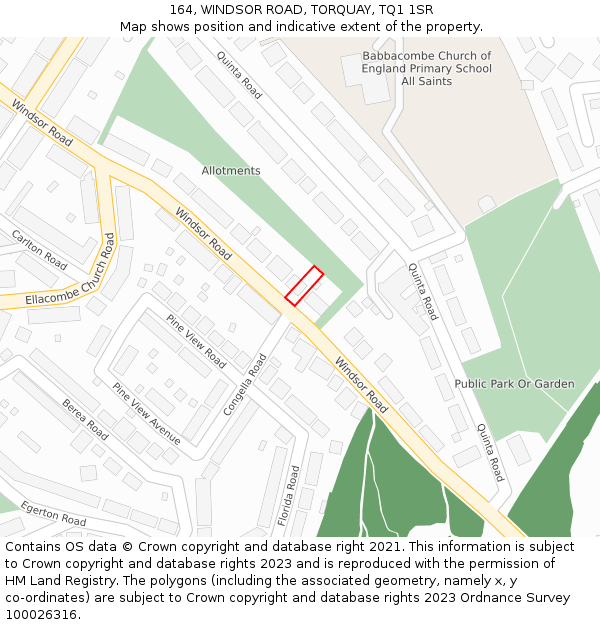 164, WINDSOR ROAD, TORQUAY, TQ1 1SR: Location map and indicative extent of plot