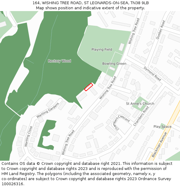 164, WISHING TREE ROAD, ST LEONARDS-ON-SEA, TN38 9LB: Location map and indicative extent of plot