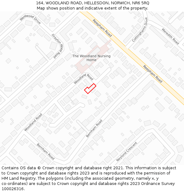 164, WOODLAND ROAD, HELLESDON, NORWICH, NR6 5RQ: Location map and indicative extent of plot