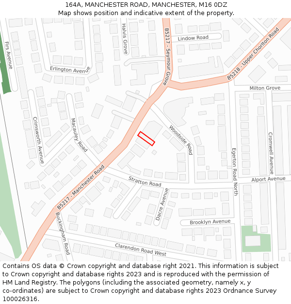 164A, MANCHESTER ROAD, MANCHESTER, M16 0DZ: Location map and indicative extent of plot