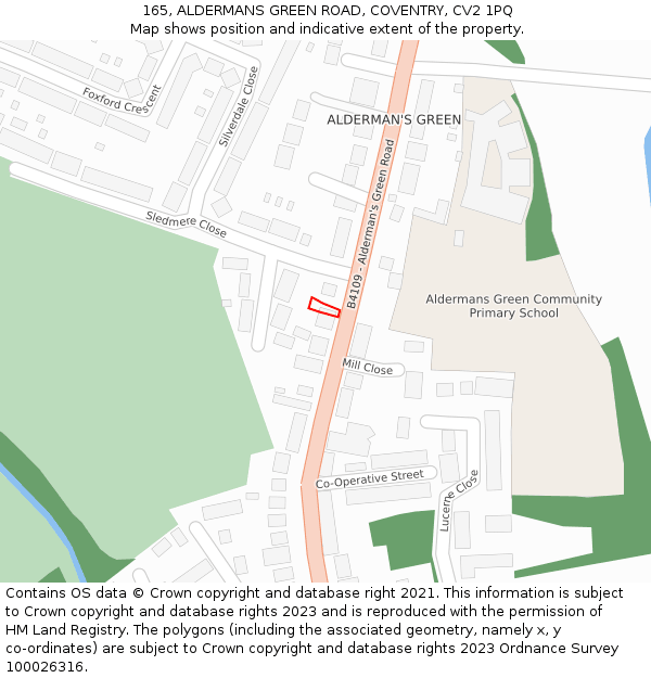 165, ALDERMANS GREEN ROAD, COVENTRY, CV2 1PQ: Location map and indicative extent of plot