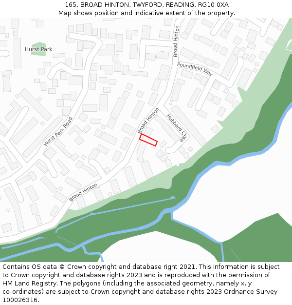 165, BROAD HINTON, TWYFORD, READING, RG10 0XA: Location map and indicative extent of plot