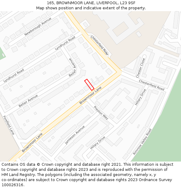 165, BROWNMOOR LANE, LIVERPOOL, L23 9SF: Location map and indicative extent of plot