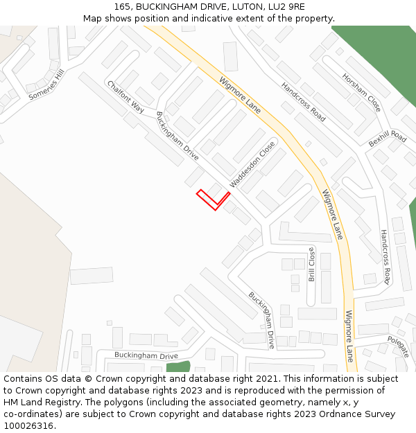 165, BUCKINGHAM DRIVE, LUTON, LU2 9RE: Location map and indicative extent of plot