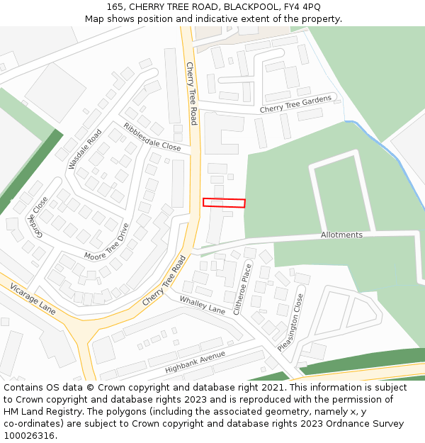 165, CHERRY TREE ROAD, BLACKPOOL, FY4 4PQ: Location map and indicative extent of plot