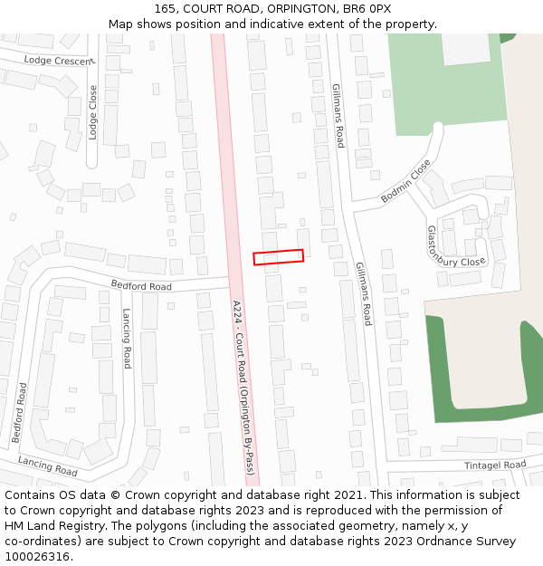 165, COURT ROAD, ORPINGTON, BR6 0PX: Location map and indicative extent of plot