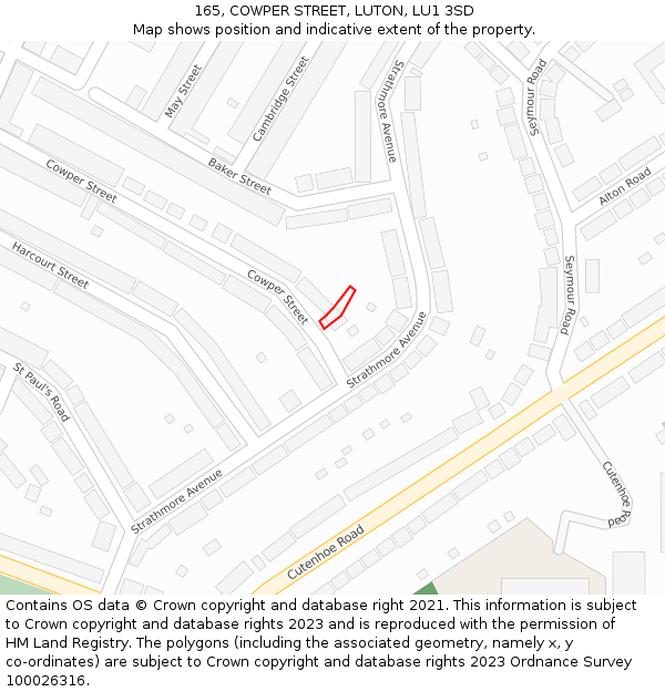 165, COWPER STREET, LUTON, LU1 3SD: Location map and indicative extent of plot