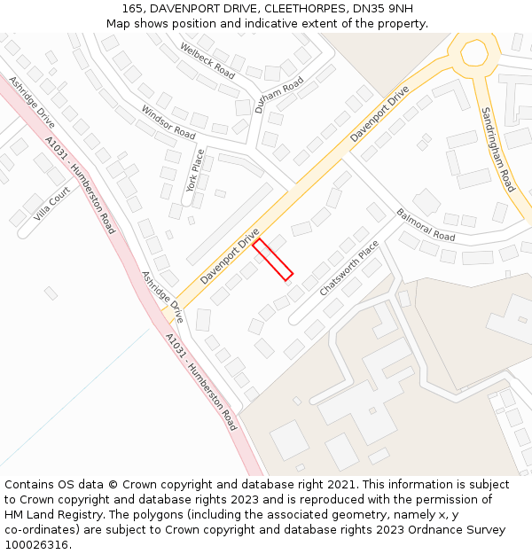 165, DAVENPORT DRIVE, CLEETHORPES, DN35 9NH: Location map and indicative extent of plot