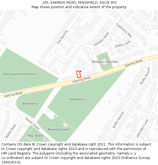 165, EAKRING ROAD, MANSFIELD, NG18 3FS: Location map and indicative extent of plot