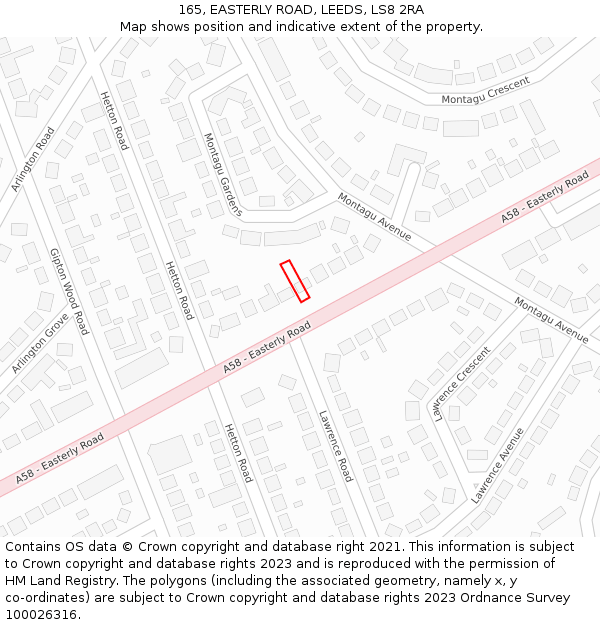 165, EASTERLY ROAD, LEEDS, LS8 2RA: Location map and indicative extent of plot