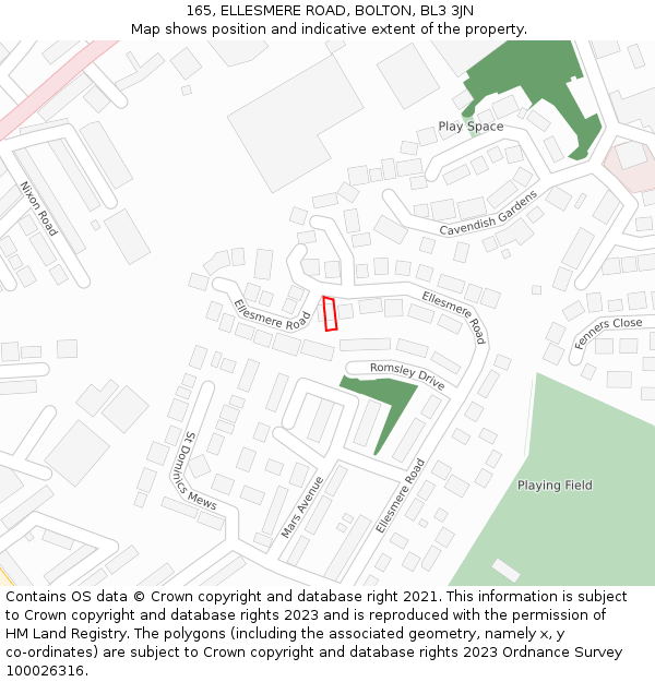 165, ELLESMERE ROAD, BOLTON, BL3 3JN: Location map and indicative extent of plot