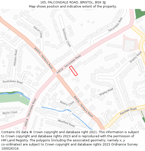 165, FALCONDALE ROAD, BRISTOL, BS9 3JJ: Location map and indicative extent of plot