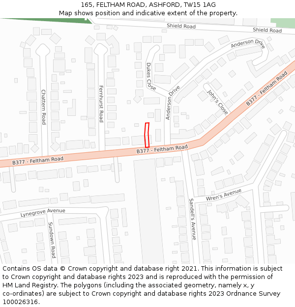 165, FELTHAM ROAD, ASHFORD, TW15 1AG: Location map and indicative extent of plot