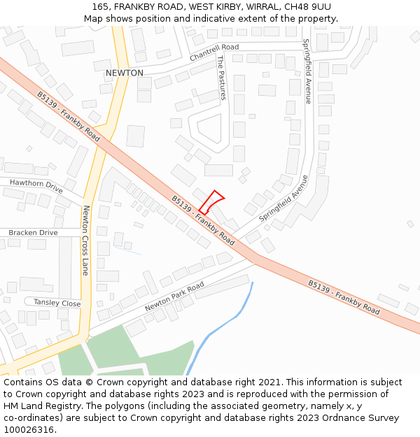 165, FRANKBY ROAD, WEST KIRBY, WIRRAL, CH48 9UU: Location map and indicative extent of plot
