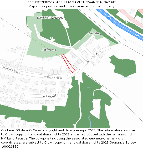 165, FREDERICK PLACE, LLANSAMLET, SWANSEA, SA7 9TT: Location map and indicative extent of plot