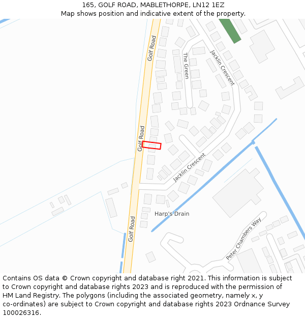 165, GOLF ROAD, MABLETHORPE, LN12 1EZ: Location map and indicative extent of plot