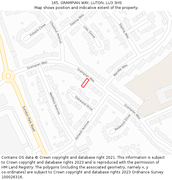 165, GRAMPIAN WAY, LUTON, LU3 3HS: Location map and indicative extent of plot