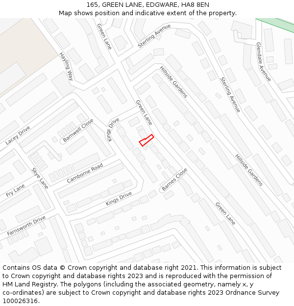 165, GREEN LANE, EDGWARE, HA8 8EN: Location map and indicative extent of plot