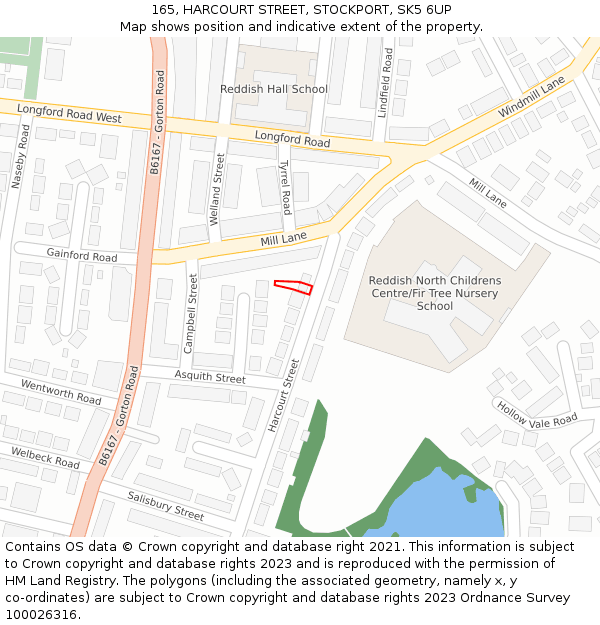 165, HARCOURT STREET, STOCKPORT, SK5 6UP: Location map and indicative extent of plot