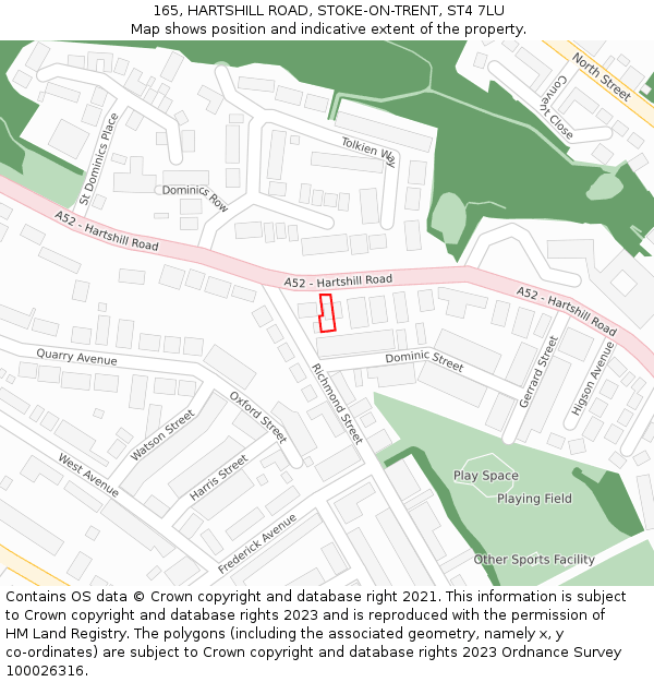 165, HARTSHILL ROAD, STOKE-ON-TRENT, ST4 7LU: Location map and indicative extent of plot
