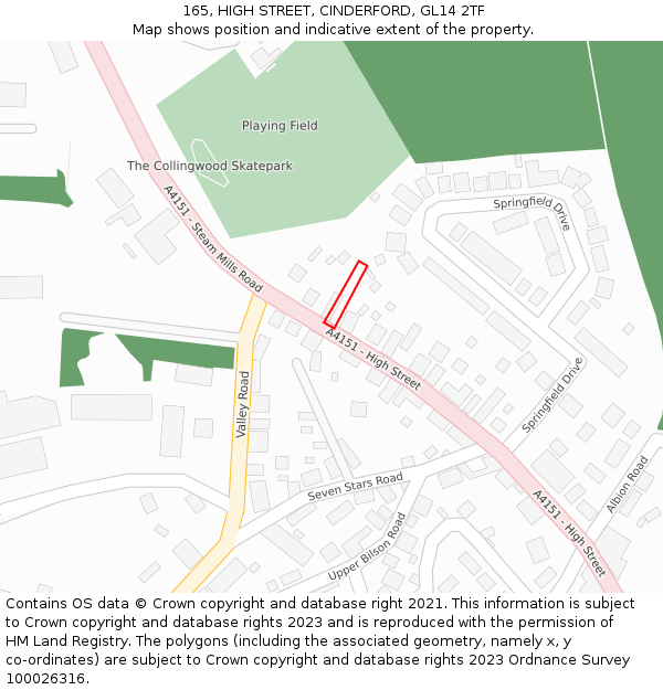 165, HIGH STREET, CINDERFORD, GL14 2TF: Location map and indicative extent of plot