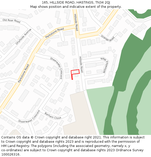 165, HILLSIDE ROAD, HASTINGS, TN34 2QJ: Location map and indicative extent of plot