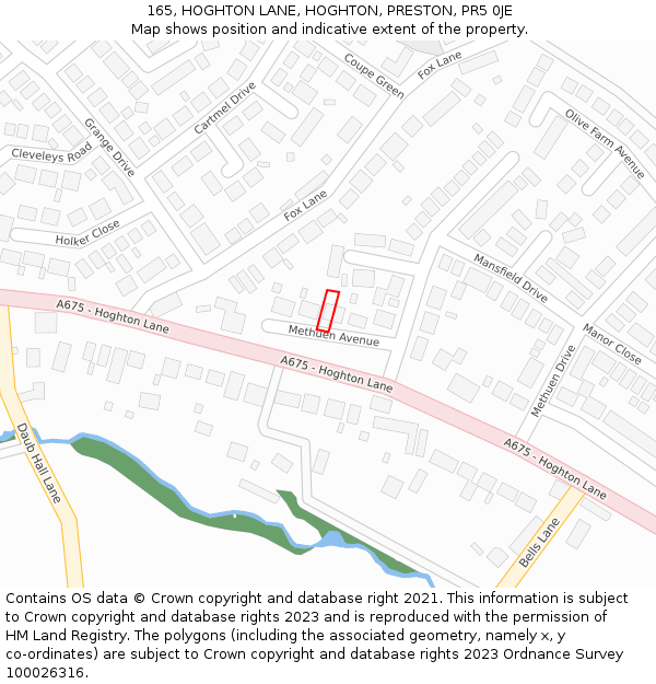165, HOGHTON LANE, HOGHTON, PRESTON, PR5 0JE: Location map and indicative extent of plot