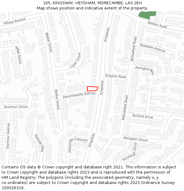 165, KINGSWAY, HEYSHAM, MORECAMBE, LA3 2EH: Location map and indicative extent of plot