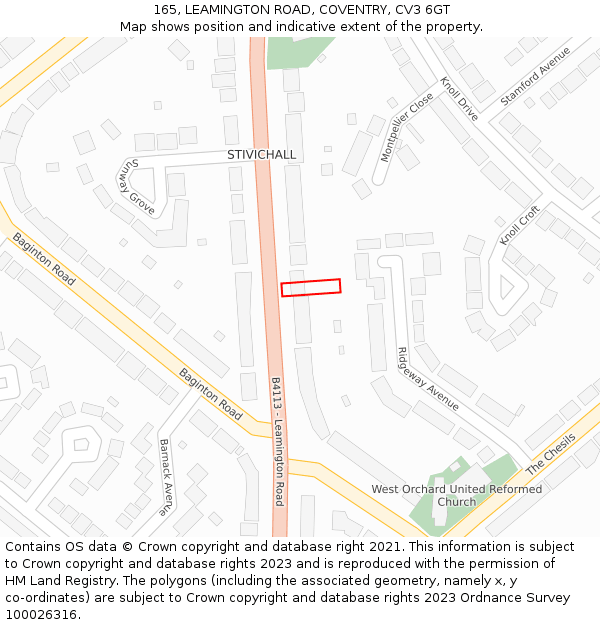 165, LEAMINGTON ROAD, COVENTRY, CV3 6GT: Location map and indicative extent of plot
