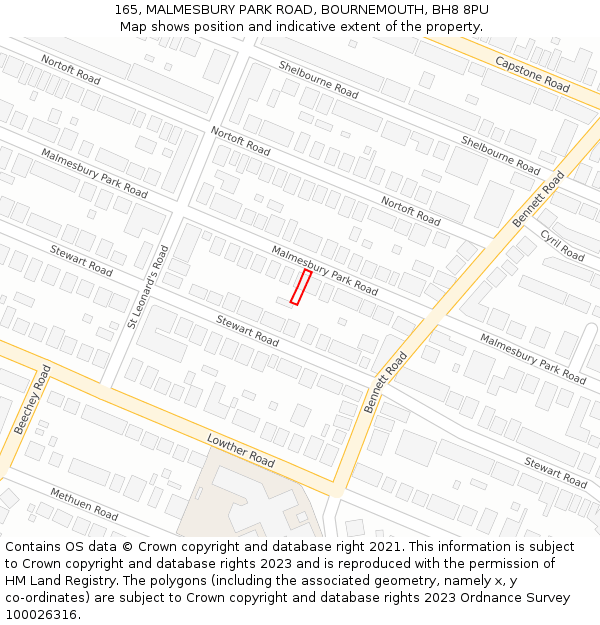 165, MALMESBURY PARK ROAD, BOURNEMOUTH, BH8 8PU: Location map and indicative extent of plot