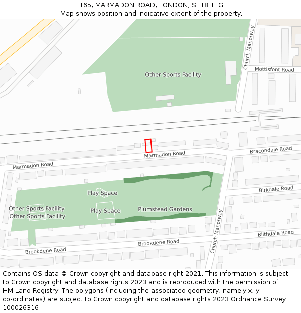 165, MARMADON ROAD, LONDON, SE18 1EG: Location map and indicative extent of plot
