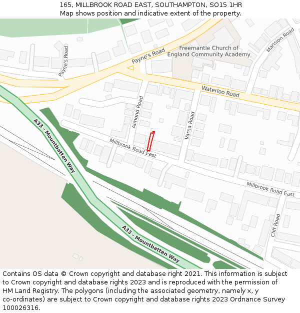 165, MILLBROOK ROAD EAST, SOUTHAMPTON, SO15 1HR: Location map and indicative extent of plot