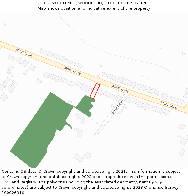 165, MOOR LANE, WOODFORD, STOCKPORT, SK7 1PF: Location map and indicative extent of plot