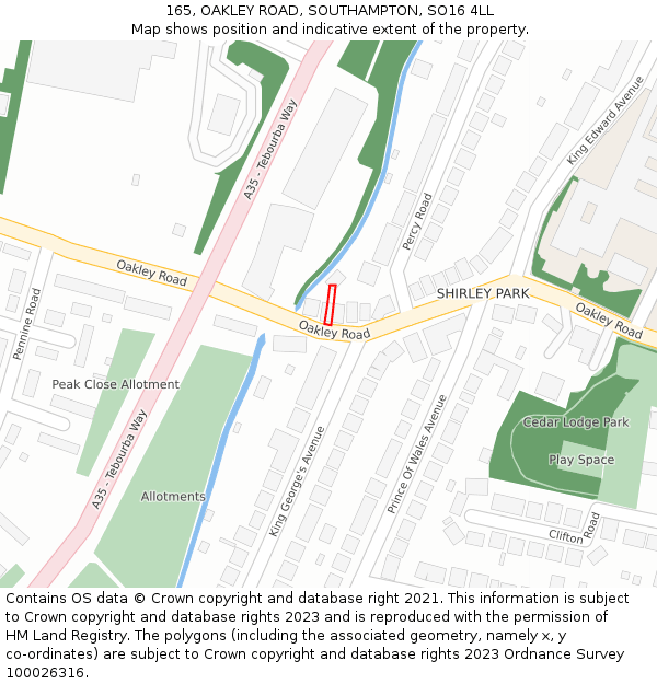 165, OAKLEY ROAD, SOUTHAMPTON, SO16 4LL: Location map and indicative extent of plot