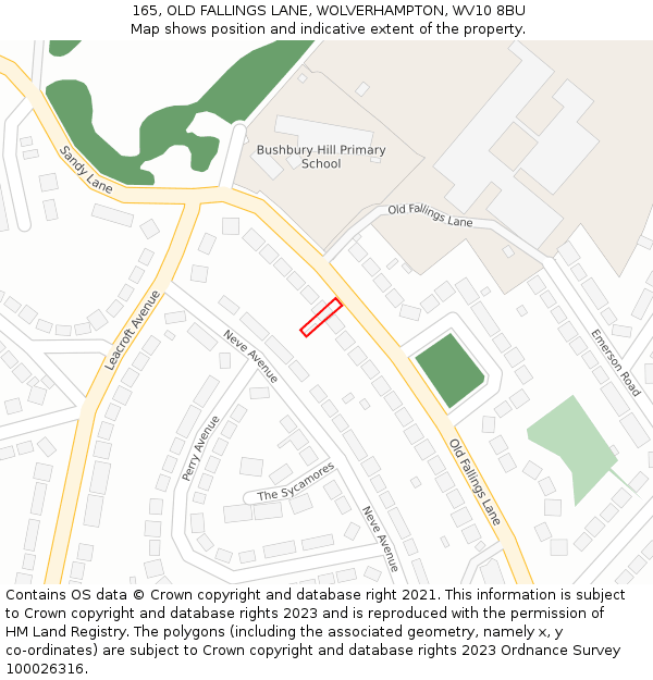 165, OLD FALLINGS LANE, WOLVERHAMPTON, WV10 8BU: Location map and indicative extent of plot