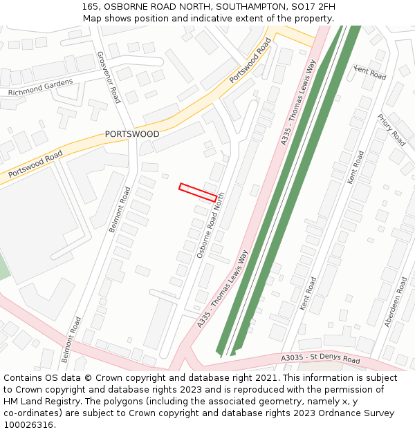165, OSBORNE ROAD NORTH, SOUTHAMPTON, SO17 2FH: Location map and indicative extent of plot