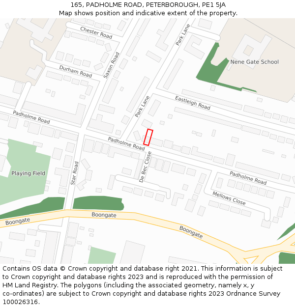 165, PADHOLME ROAD, PETERBOROUGH, PE1 5JA: Location map and indicative extent of plot