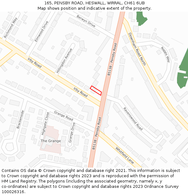 165, PENSBY ROAD, HESWALL, WIRRAL, CH61 6UB: Location map and indicative extent of plot