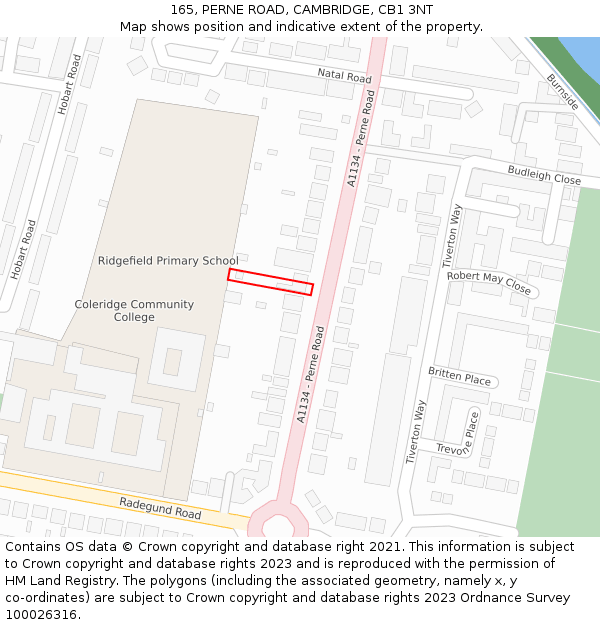 165, PERNE ROAD, CAMBRIDGE, CB1 3NT: Location map and indicative extent of plot