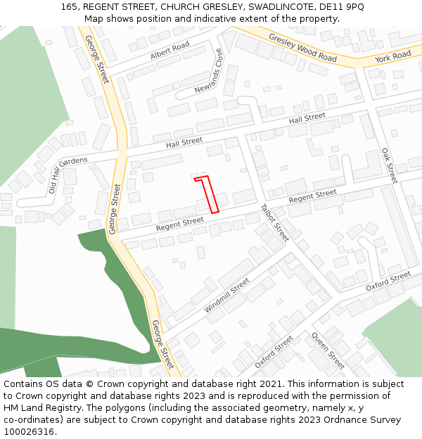 165, REGENT STREET, CHURCH GRESLEY, SWADLINCOTE, DE11 9PQ: Location map and indicative extent of plot