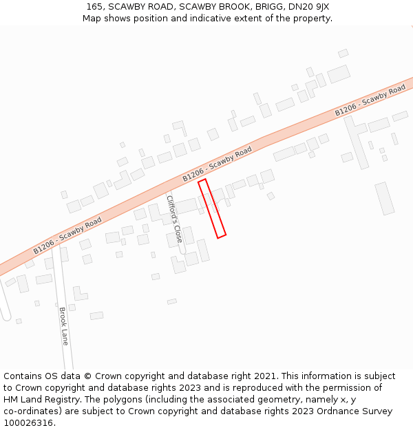 165, SCAWBY ROAD, SCAWBY BROOK, BRIGG, DN20 9JX: Location map and indicative extent of plot