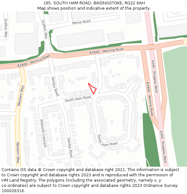 165, SOUTH HAM ROAD, BASINGSTOKE, RG22 6AH: Location map and indicative extent of plot