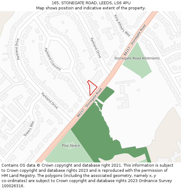 165, STONEGATE ROAD, LEEDS, LS6 4PU: Location map and indicative extent of plot