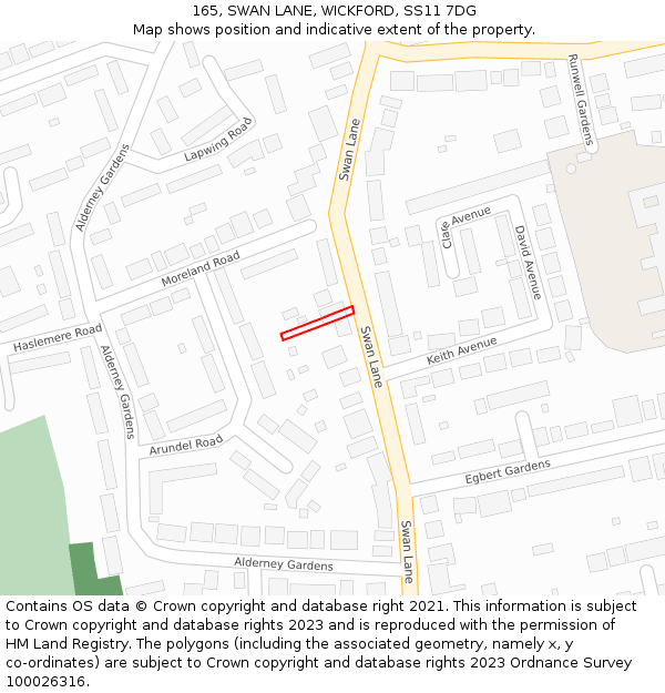 165, SWAN LANE, WICKFORD, SS11 7DG: Location map and indicative extent of plot