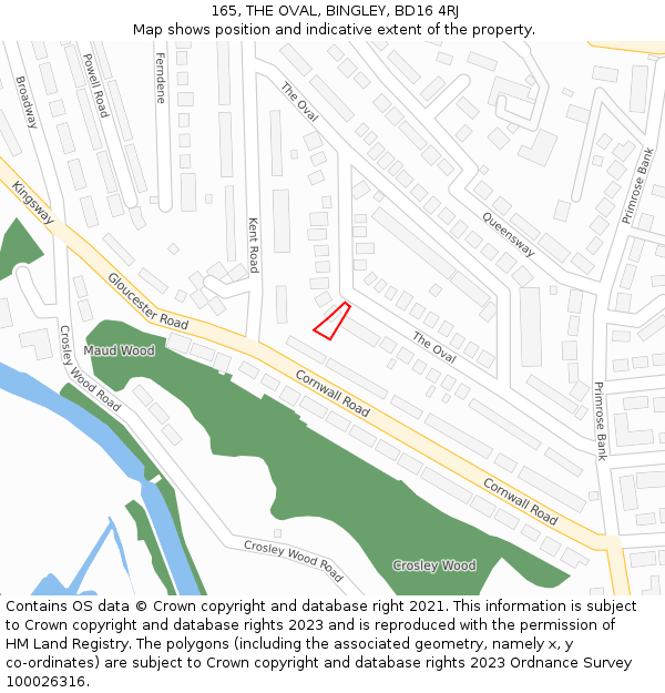165, THE OVAL, BINGLEY, BD16 4RJ: Location map and indicative extent of plot