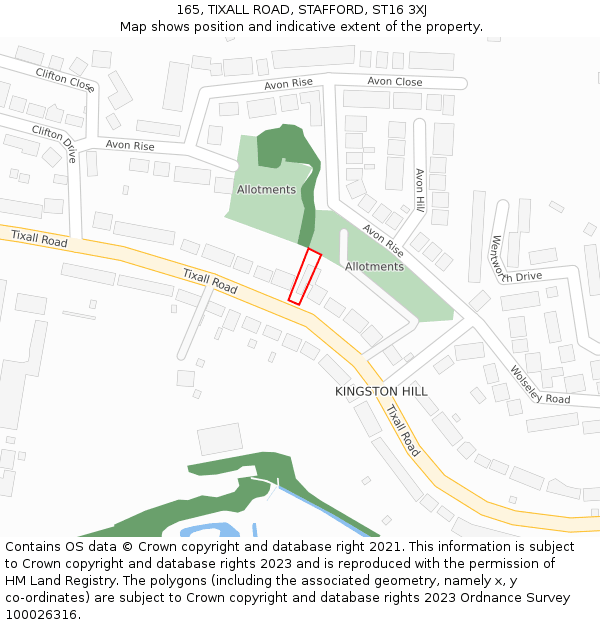 165, TIXALL ROAD, STAFFORD, ST16 3XJ: Location map and indicative extent of plot